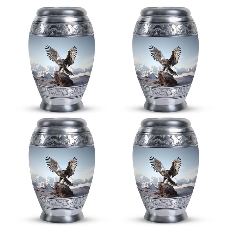 Eagle with Snow Mountains - Small Metal Cremation Container - Miniature Urns for Ashes - 3 Inch - Pack of 4 - Memorial Keepsake Urns - size: Pack Of 4