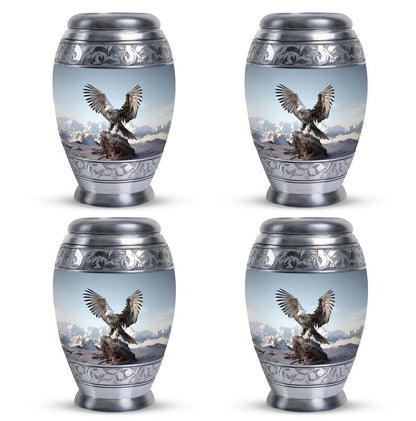 Eagle with Snow Mountains - Small Metal Cremation Container - Miniature Urns for Ashes - 3 Inch - Pack of 4 - Memorial Keepsake Urns - size: Pack Of 4