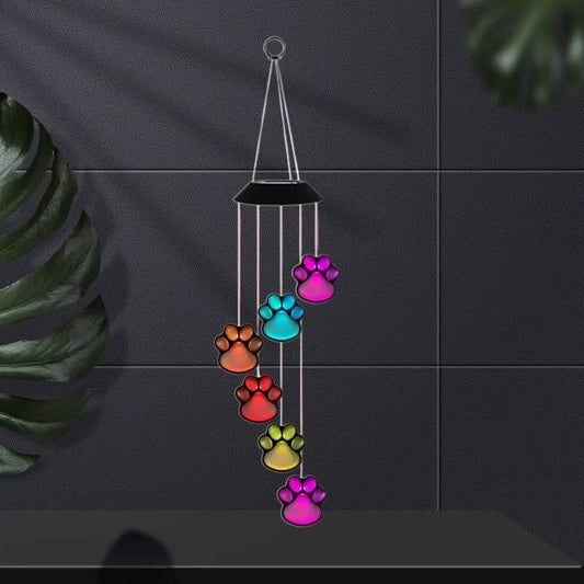 Solar Wind Chimes, Dogs Cat Pet Pawprint Remembrance Wind Chimes,Waterproof Color Changing Solar Hanging Lights,Sympathy Gift for Pet Lover Balcony Patio Yard Living Room Bedroom Decor