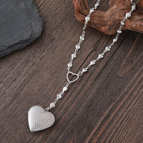 Personalized Heart Locket Necklace for Women Stainless Steel- Heart Necklace - color: silver-B