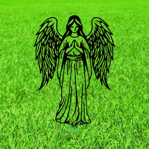 WADORN Angel Silhouette Garden Stakes Decor, Metal Angel Lovers Gifts Stakes Statues Ornaments for Yard Art Black Silhouette Yard Outside Decor for Backyard Lawn Patio Outdoor Decor, 15x8.3Inch - color: Angel