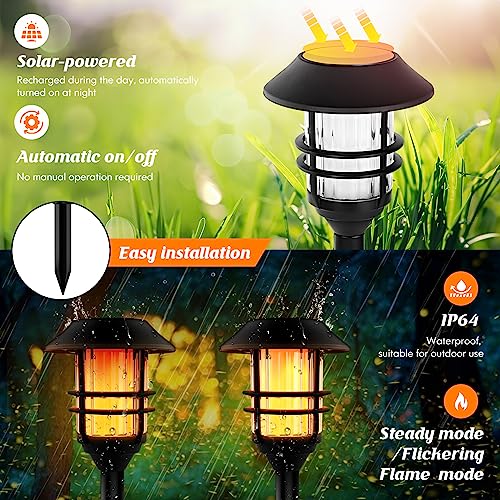 ZOOHAR Solar Pathway Flame Lights - Outdoor Solar LEDs with Metal Construction, Waterproof, Perfect for Gardens, Pathways, Patio, Balcony & Pool, 2 Packs