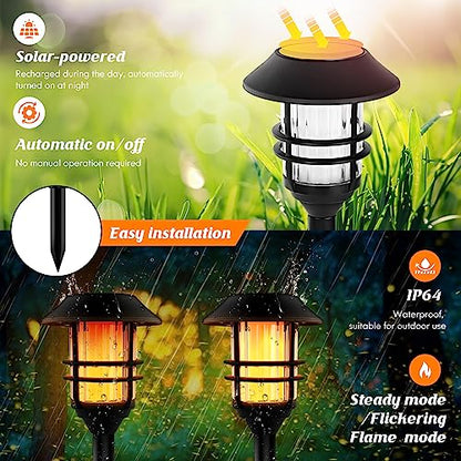 ZOOHAR Solar Pathway Flame Lights - Outdoor Solar LEDs with Metal Construction, Waterproof, Perfect for Gardens, Pathways, Patio, Balcony & Pool, 2 Packs