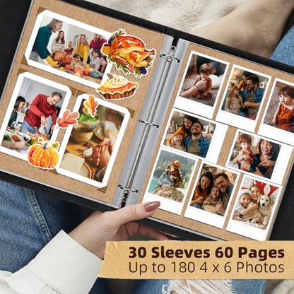 Vienrose 13"x11" Scrapbook Album Gift Set Faux Leather DarkBrown 60 Pages | 3 Ring Scrapbook With 60 Kraft Pages, 30 Plastic Sleeves, Blank Scrapbooks, Photobook, Valentine Gift Wedding Anniversary - color: Dark Brown, size: 12.8"X11.2" 30Sheets