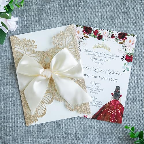 20 PCS Butterfly Quinceanera Invitation, Laser Cut Invitation Cards | 5.12x7.2" light Gold Glitter Butterfly Quinceanera Invitation with Envelopes for XV Anos Bridal Shower Baby Shower Invite - color: Gold Glitter