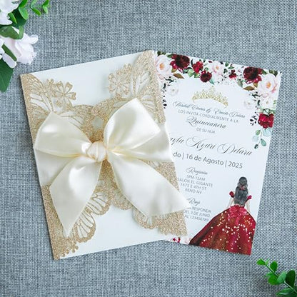 20 PCS Butterfly Quinceanera Invitation, Laser Cut Invitation Cards | 5.12x7.2" light Gold Glitter Butterfly Quinceanera Invitation with Envelopes for XV Anos Bridal Shower Baby Shower Invite - color: Gold Glitter