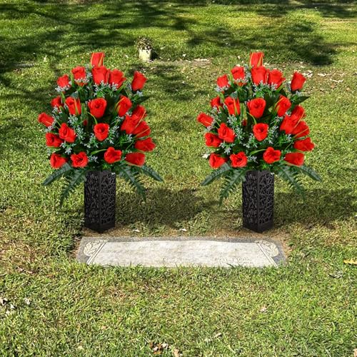 Cemetery Vases with Foam, Plastic Flower Holder with Spikes Gravestone Headstone Flower Vase for Artificial Flowers, Grave Cemetery Decoration (Set of 8, Black), Flowers not Included