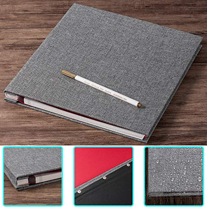 Large Photo Album Self Adhesive for 4x6 5x7 8x10 Pictures Magnetic Scrapbook Album 20 Sheets / 40 Pages Linen Cover DIY Photo Album with A Metallic Pen and and Plastic Board(Grey) - color: Grey, size: 11"x10.8" 40 Pages