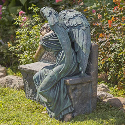 Zaer Ltd. Large Magnesium Angel Statues (Outdoor Safe) (35”T Napping On Bench Seraphina (Bronze Finish)) - size: 35"T Napping On Bench "Seraphina" (Bronze Finish)