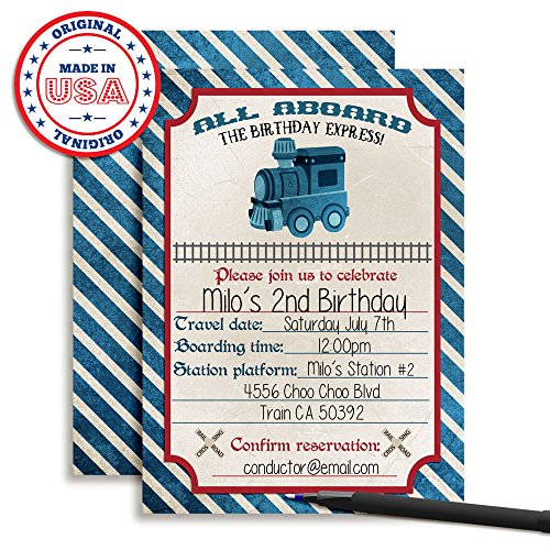 Vintage Train Birthday Party Invitations, 20 5x7 Fill In Cards with Twenty White Envelopes by AmandaCreation - style: Vintage Train
