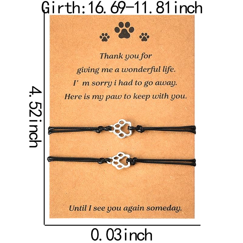 Loss of Dog Sympathy Gift Paw Bracelets Set of 2 Cat Remembrance Memorial Gifts Bereavement Gifts for Loss of Pet in Memory of Dog Bracelet for Dogs Owners Lovers Pet Sympathy Gift for Dogs Cats