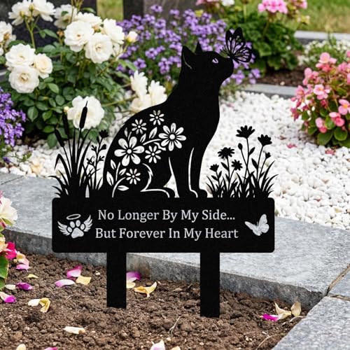 Cat Grave Marker for Cat Cemetery, Metal Yard Memorial, Garden Stake Decoration for Loss of Pet