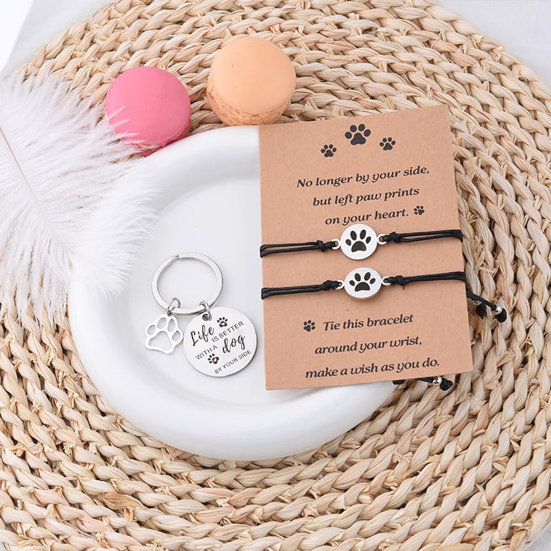 Sisadodo Rainbow Bridge Dog Memorial Gifts for Loss of Dogs Cats Rainbow Bridge Bracelet Keychains Paw Crystal Sun Catcher - color: Keychain Bracelet and Card