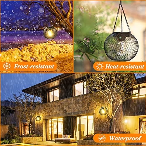 Solar Lantern Outdoor Waterproof,Hanging Solar Lights,2 Pack,Black | Solar Lantern Outdoor, Hanging Lights Outdoor Garden Metal Lanterns Decorative Waterproof Tree for Yard Patio
