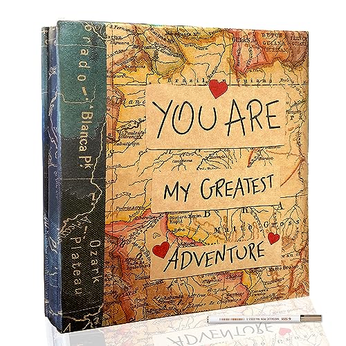 Holoary Self Adhesive Page Photo Album with Metallic Pen Magnetic Self-Stick Scrapbook for 3x5 4x6 5x7 6x8 8x10 Hand Made DIY 40 pages Albums, Printed Kraft Paper Cover Old Map Adventure Memory Book - color: World Map