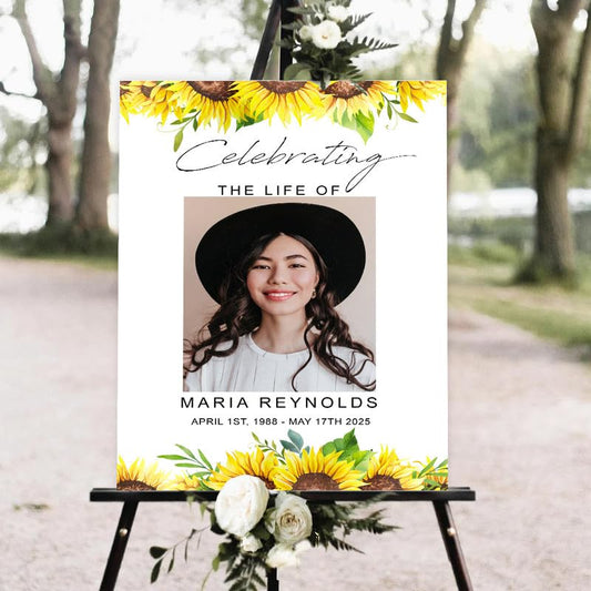 Minimalist Funeral Welcome Sign with Photo, Memorial Picture Board, Celebration Of Life Decorations, Personalized Signs, In Loving Memory Sign, Sunflower Funeral Decor - color: Style #14