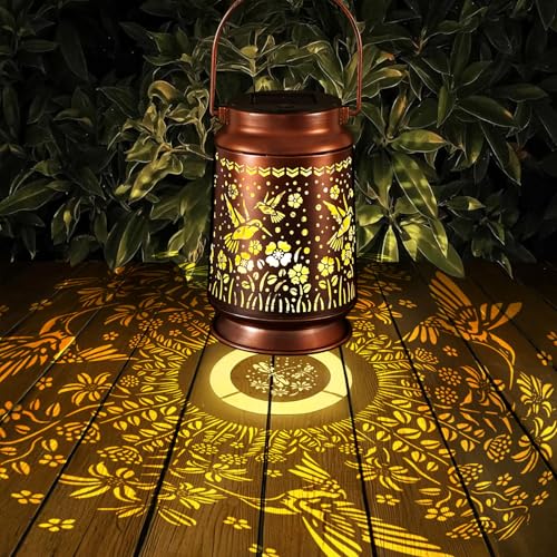 Solar Lanterns Outdoor Waterproof Gifts for Women Grandma Gifts | HanGing Solar Lantern for Mom Hummingbird Garden Decor Solar Hanging Lantern Metal for Patio Yard Festival Pathway Landscape - style: Hummingbird