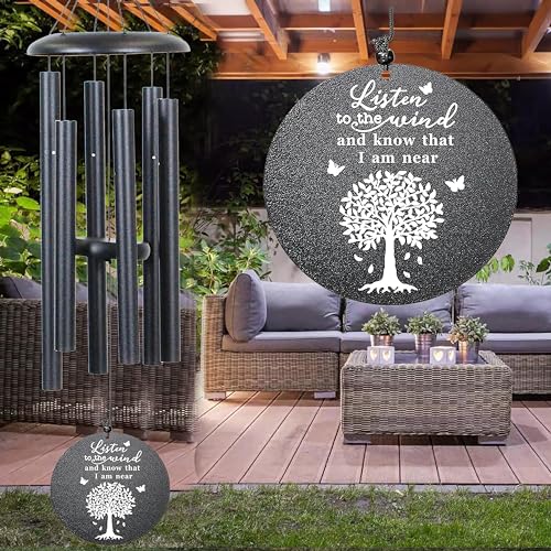 Sympathy Wind Chimes with Engraved Tree of Life, 32" Memorial Wind Chimes for Loss of a Loved One Prime,Memorial/Sympathy/Remembrance Gifts,Wind Chimes for Outside Garden & Home Decor (Black)