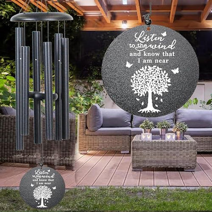 Sympathy Wind Chimes with Engraved Tree of Life, 32" Memorial Wind Chimes for Loss of a Loved One Prime,Memorial/Sympathy/Remembrance Gifts,Wind Chimes for Outside Garden & Home Decor (Black)