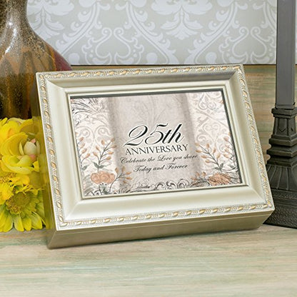 Cottage Garden 25th Anniversary Silvertone Rope Trim Jewelry Music Box Plays Unchained Melody