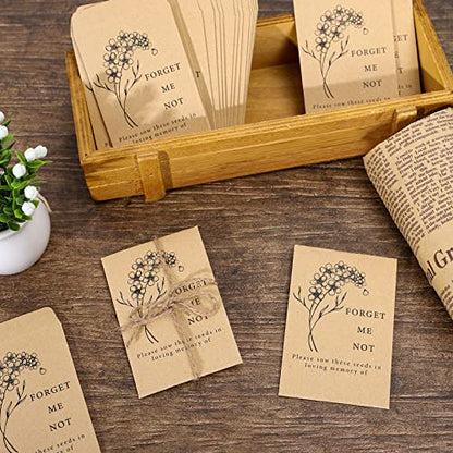 Whaline 200 Pack Seed Packets Forget Me Not Prints Kraft Envelopes Rustic Small Flower Seeds Storage Self-Adhesive Packets for Garden Office Supplies, 3.5 x 2.4 Inch