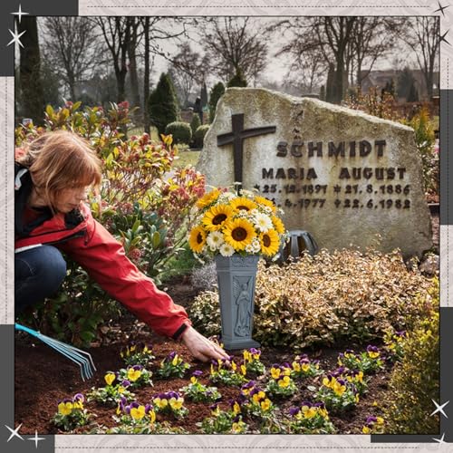 2Pcs Cemetery Flowers Vase, Angel Carving Cemetery Vase Memorial Grave Vases Resin Flowers Holder for Headstone Mausoleums Garden Lawn Yard Outdoor Decorations, Gray