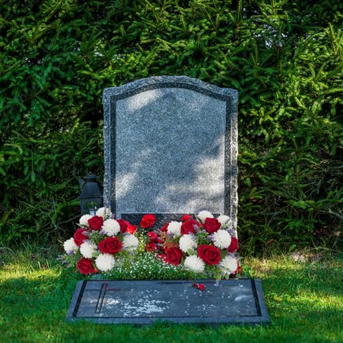 Cemetery Flowers Artificial Bouquet Red Rose Chrysanthemum 12in - color: Red Rose