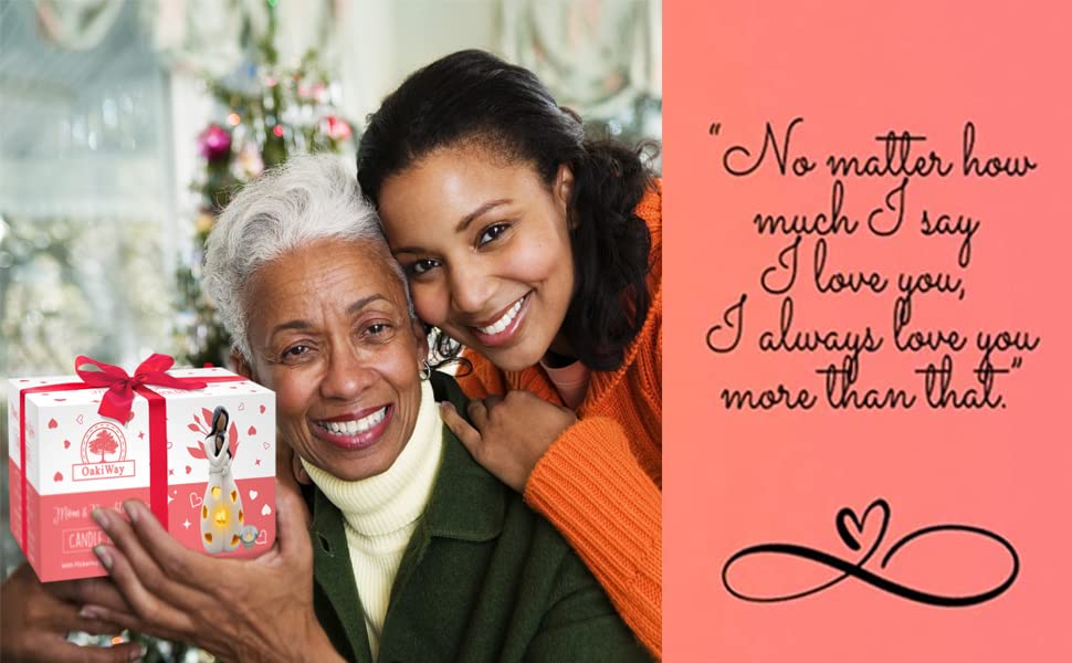 OakiWay Mother-Daughter Love Candle Holder Statue with Flickering LED Candle | Hand-Painted (Dark) - Unique Gifts for Mother's Day, Christmas, Birthday | Greeting Card Included - color: Mom & Daughter (Dark)
