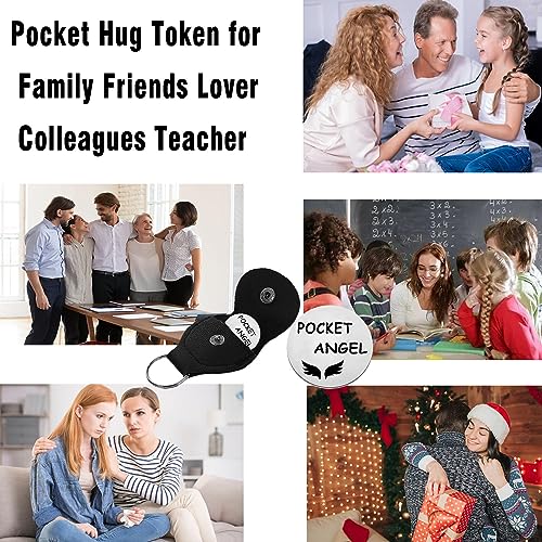 Pocket Angel Pocket Hug Token Long Distance Relationship Keepsake Stainless Steel Double-Sided Inspirational Gifts for Family Friends Coworker Christmas Birthday Gifts Angel PU Leather Keychain