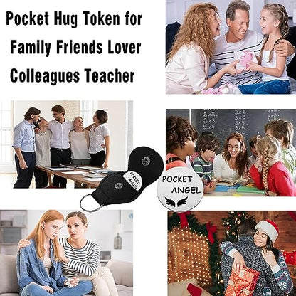 Pocket Angel Pocket Hug Token Long Distance Relationship Keepsake Stainless Steel Double-Sided Inspirational Gifts for Family Friends Coworker Christmas Birthday Gifts Angel PU Leather Keychain