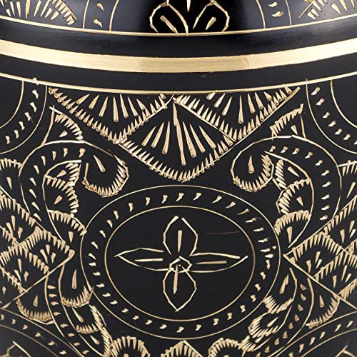Black Elegance Brass Cremation Urn for Ashes, Brass, Black Urn, Adult Sized Cremation Urn, 9.25 Inches High