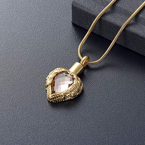 memorial jewelry Gold Angel Wings Glass Heart Urn Pet/Human Cremation Pendant Necklace Jewelry for Ashes - color: Gold