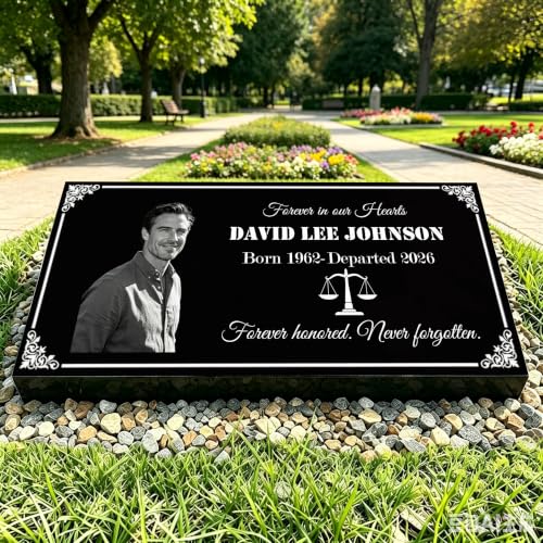Custom Engraved Granite Memorial Stone, Personalized Photo Grave Marker, Outdoor Cemetery Garden Headstone, Traditional Style, 12x6x0.3 Inch (Style-2) - color: Style-2