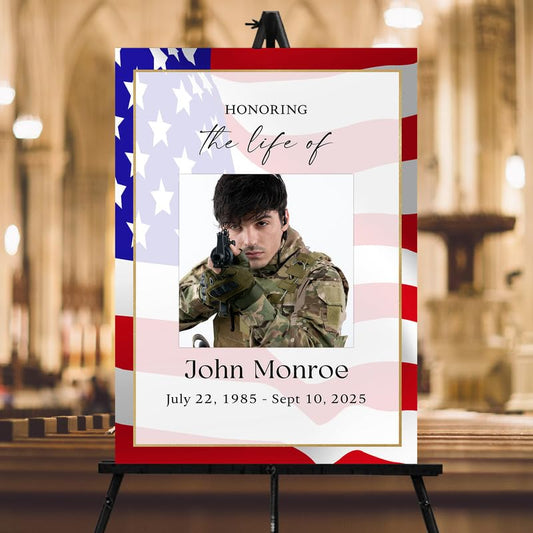 Elegant Funeral Welcome Sign, Celebration Of Life Decoration, Custom Memorial Welcome Signs with Picture, Celebration of Life Sign With Photo, Funeral Decorations, Military Memorial Decor - color: Style #16