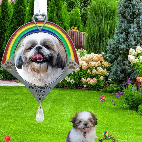 Rainbow Bridge Dog Memorial Ornament with Photo Frame – Pet Remembrance Christmas Ornament – Sympathy Gift for Loss of Dog – Holds Cherished Picture – Gift Bag Included – 4.25" H x 3.25" W - size: 1