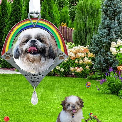Rainbow Bridge Dog Memorial Ornament with Photo Frame – Pet Remembrance Christmas Ornament – Sympathy Gift for Loss of Dog – Holds Cherished Picture – Gift Bag Included – 4.25" H x 3.25" W - size: 1
