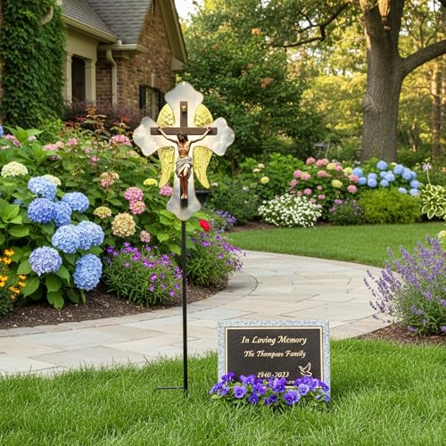 Solar Glass Jesus Cross Outdoor Light Power Stake Tombstone Wings Jesus - color: Jesus