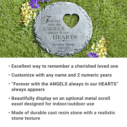 Let's Make Memories Personalized Always in Our Hearts Memorial Garden Stone - Sympathy Marker - style: With the Angels - Circle