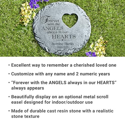 Let's Make Memories Personalized Always in Our Hearts Memorial Garden Stone - Sympathy Marker - style: With the Angels - Circle