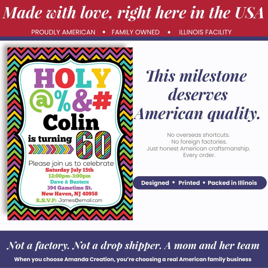Custom Birthday Invitations 60th Birthday Invitation 20 5x7 Custom 60 Party Invitation Cards With Envelopes - Unique 60th Party Invitation Hilarious Holy &*$% Theme - style: Custom - 20 Pack