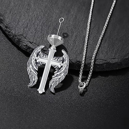 Aniu S925 Sterling Silver Urn Necklace Cremation Jewelry for Ashes - color: Cross Angel Wing-A