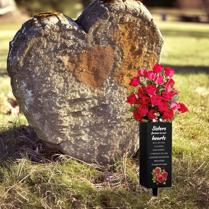 WEBEEDY Grave Vases with Spike Sisters Memorial Cemetery Vase Rose Bush Grave Decoration for Cemetery Memorial Gift Metal Graves Flower Holder for Funeral (Sister Forever in Our Heart),1 pc (3x8 Inch)
