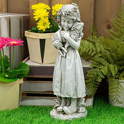 Joseph's Studio by Roman Inc. Girl with Lamb Garden Statue, Resin and Stone, Religious Sculpture, Garden Collection, Holy Family, Memorial, Angel, Patron Saint, Garden Decor (5x5x16)
