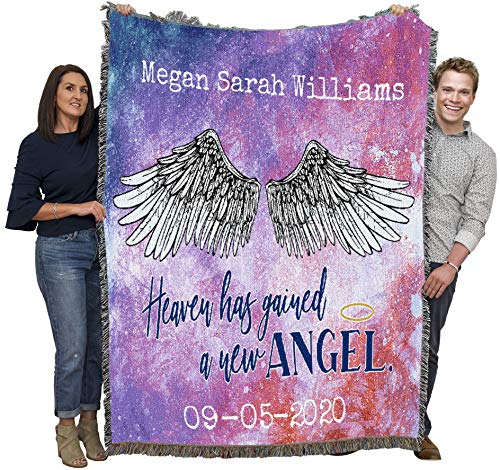 Pure Country Weavers Heaven Has Gained A New Angel Blanket - Personalized - Custom Sympathy Bereavement Gift Tapestry Throw Woven from Cotton - Made in the USA (72x54) - color: New Angel, size: Customize