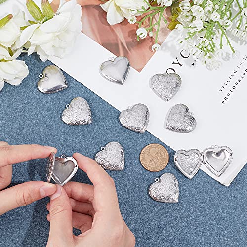 PH PandaHall About 15pcs Stainless Steel Locket Pendants Photo Frame Charms Heart Pendants Hypoallergenic Love Wedding Photo Charms for DIY Memorial Necklace Making 29x29x7mm, Hole 2mm - size: 29x29x7