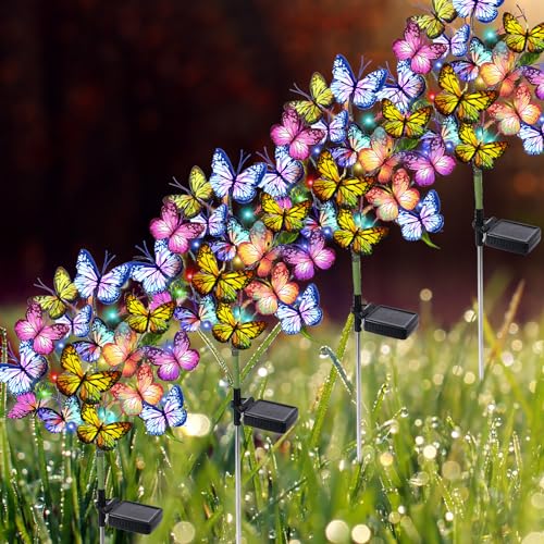 Adecorty Solar Garden Lights Solar Lights Outdoor Waterproof Decorative 4 Pack with 88 LED 68 Butterfly Solar Lights for Garden Yard Decor Christmas Decorations, Gifts for Mother's Day Mom - size: 4 Pack