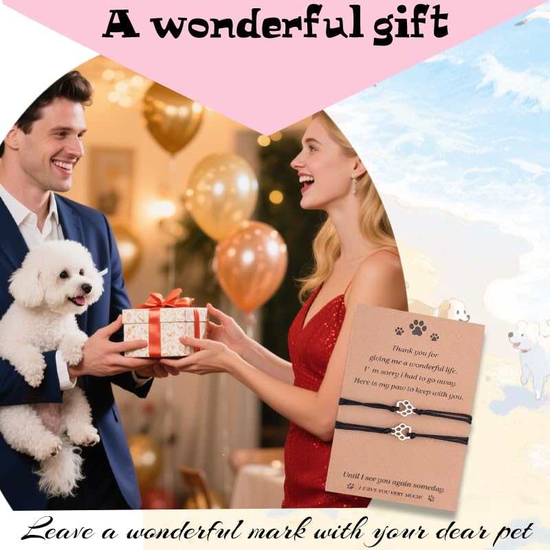 Pet Memorial Bracelet Adjustable Friendship Bracelets for Women Men Pet Sympathy Bracelet for Loss of Cat Dog Sympathy Gift Dog Cat Lovers Remembrance Gifts Matching Bracelets for 2 with Card