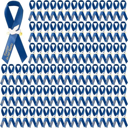 Geosar 100 Pcs Dove Funeral Memorial Ribbons Pins Memorial Service Respect Funeral Personalized Ribbon Bow with Safety Pins and White Dove for Mourning Mental Health Awareness Month Gifts(Blue) - color: Blue, style: Pigeon