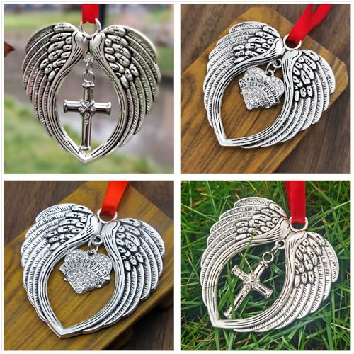 Memorial Gifts, Remembrance Sympathy Gifts for Loss of Loved One Silver Angel Wings Christmas Ornament, Your Wings were Ready But My Heart was Not Decoration