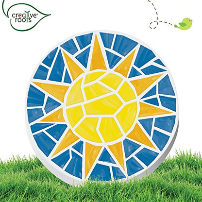 Creative Roots Mosaic Sun Stepping Stone Kit, Includes 7-Inch Ceramic Stepping Stone & 6 Vibrant Paints, DIY Garden Stone for Kids Ages 6+ - style: Sun